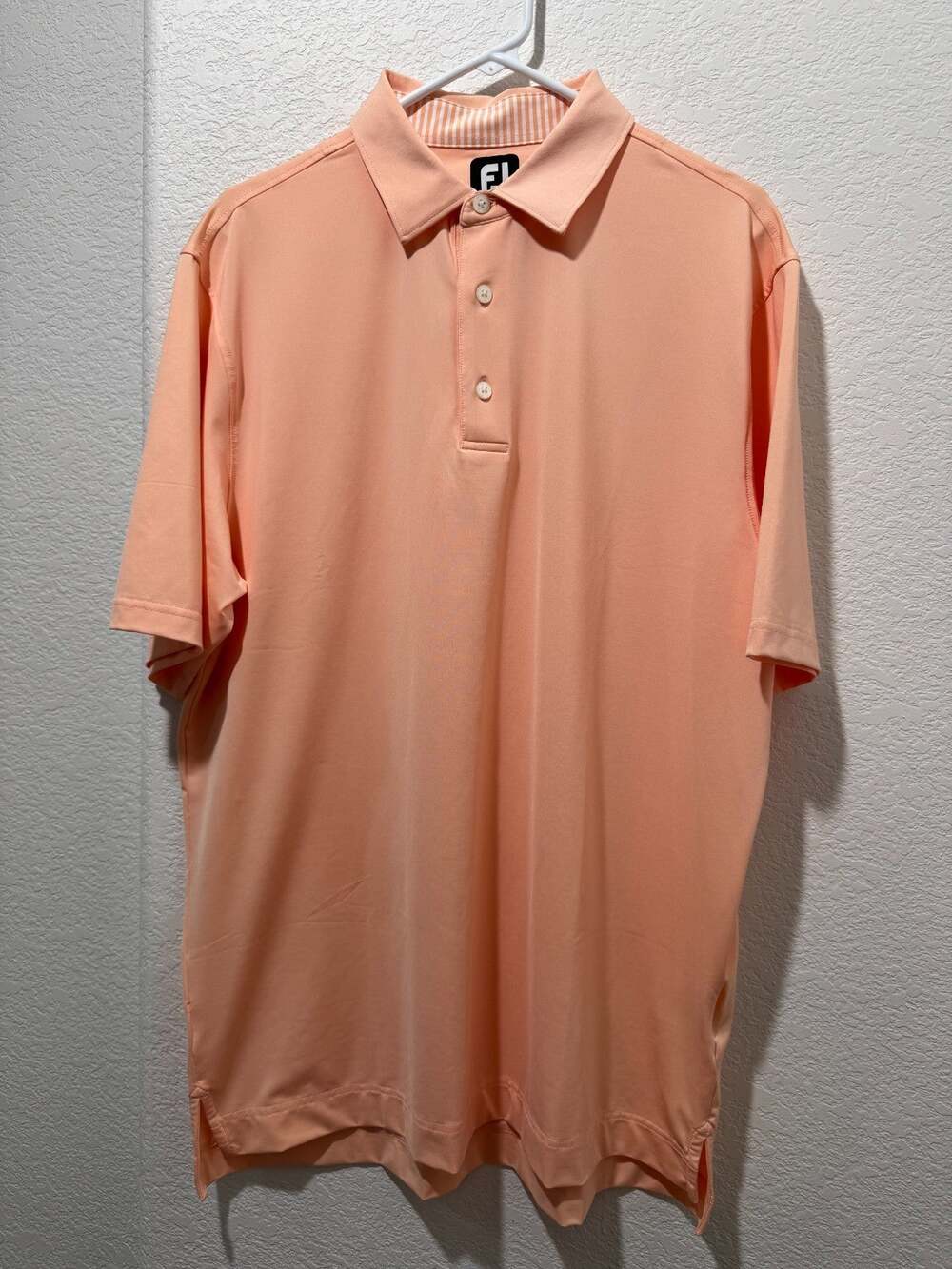 Footjoy FJ Golf Polo Shirt Mens Large Peach Performance Stretch L Embroid Logo
